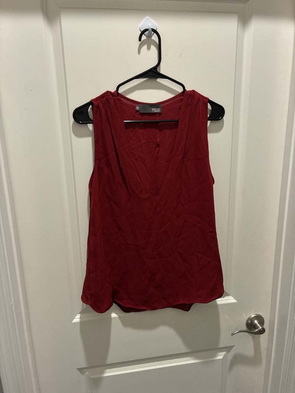 MYNE Ashley Ann Burgundy Silk Sleeveless V-Neck Top